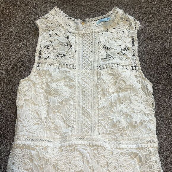 She + Sky white Allover Crochet Lace Sheath Sleeveless dress size L - Picture 9 of 15